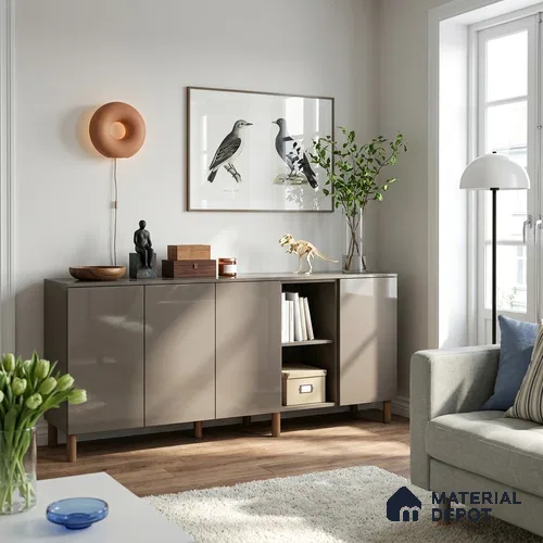 Grey Solid Colors Look LM 23262 Light Mocha 8 ft x 4 ft High Gloss Finish 6H Anti Scratch Acrylic Laminate - 1.5 mm | Suitable for Living Room, Kitchen, Office