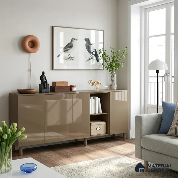 Taupe Brown Solid Colors Look LM 23266 Bonewhite 8 ft x 4 ft High Gloss Finish 6H Anti Scratch Acrylic Laminate - 1.5 mm | Suitable for Living Room, Kitchen, Office