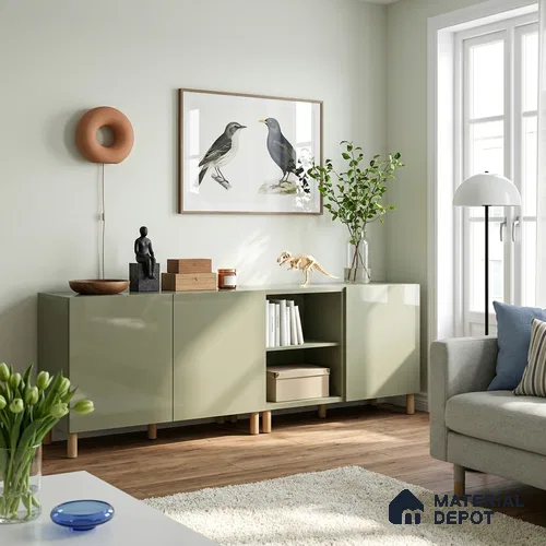 Sage Beige Solid Colors Look LM 23271 Hill Crest 8 ft x 4 ft High Gloss Finish 6H Anti Scratch Acrylic Laminate - 1.5 mm | Suitable for Living Room, Kitchen, Office