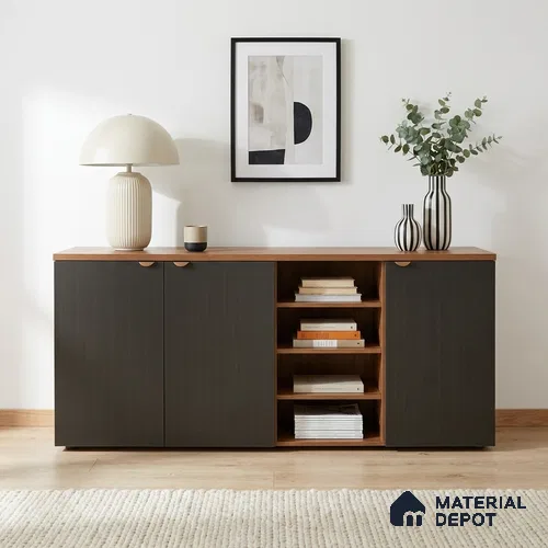 Charcoal Black Fluted Solid Color Look WMF 504 8 ft x 4 ft Texture Finish Decorative Laminate - 1 mm | Suitable for TV Unit, Wardrobe, Kitchen Cabinets