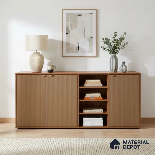 Pale Goldenrod Fluted Solid Color Look WMF 904 8 ft x 4 ft Texture Finish Decorative Laminate - 1 mm | Suitable for TV Unit, Wardrobe, Kitchen Cabinets