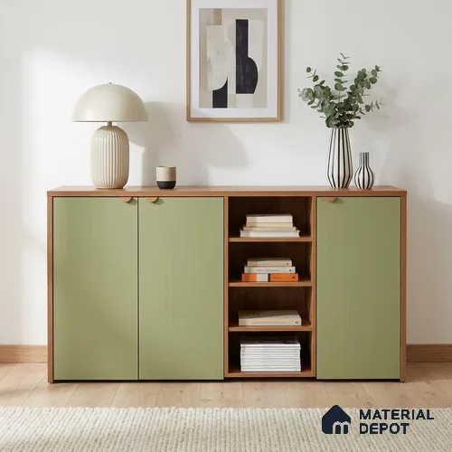 Pistachio Green Fluted Solid Color Look WMF 929 8 ft x 4 ft Texture Finish Decorative Laminate - 1 mm | Suitable for TV Unit, Wardrobe, Kitchen Cabinets