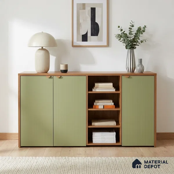 Pistachio Green Fluted Solid Color Look WMF 929 8 ft x 4 ft Texture Finish Decorative Laminate - 1 mm | Suitable for TV Unit, Wardrobe, Kitchen Cabinets