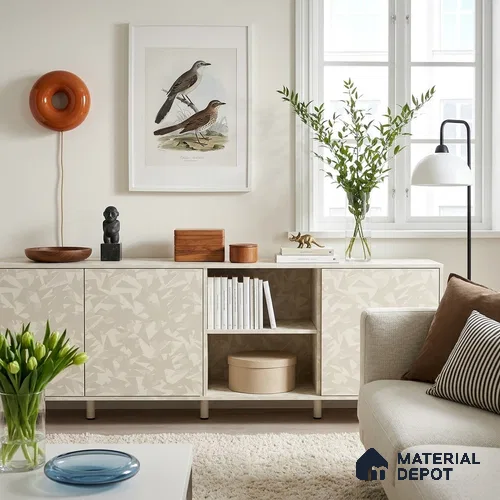 Off White Patterned Look WP 15 943 8 ft x 4 ft Texture Finish Decorative Laminate - 1 mm | Suitable for Bedroom, TV Unit, Wardrobe