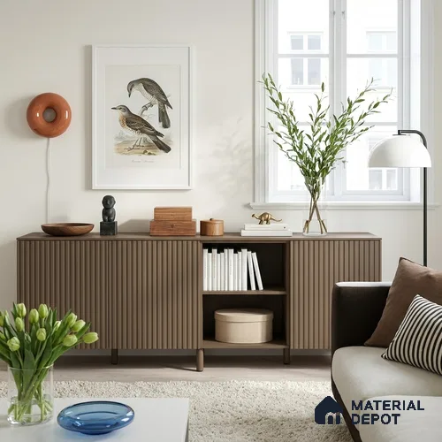 Light Brown Fluted Solid Color Look WFT 938 8 ft x 4 ft Texture Finish Decorative Laminate - 1 mm | Suitable for TV Unit, Wardrobe, Kitchen Cabinets