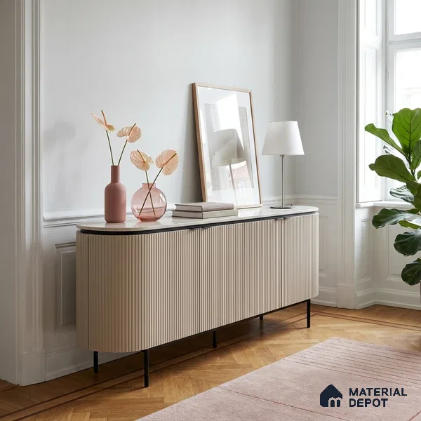 Sandy Beige Fluted Solid Color Look BB 507 8 ft x 4 ft Texture Finish Decorative Laminate - 1 mm | Suitable for TV Unit, Wardrobe, Kitchen Cabinets