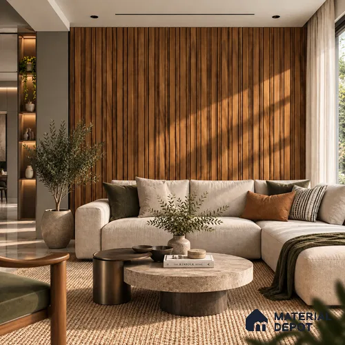 PN 06951 Wood Look Louver1 8 ft x 0.83 ft Texture Finish  - 10 mm | Suitable for Feature Wall, TV Unit & Living Room