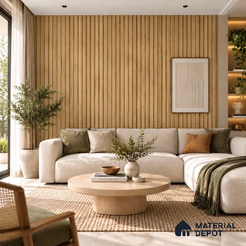 PN 06984 Wood Look Louver1 9.5 ft x 0.83 ft Texture Finish  - 10 mm | Suitable for Feature Wall, TV Unit & Living Room