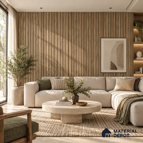 PN 06986 Wood Look Louver1 9.5 ft x 0.83 ft Texture Finish  - 10 mm | Suitable for Feature Wall, TV Unit & Living Room