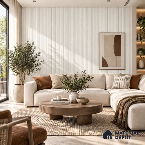 PN 06988 Textured Solid Look Louver1 9.5 ft x 0.83 ft Texture Finish  - 10 mm | Suitable for Feature Wall, TV Unit & Living Room
