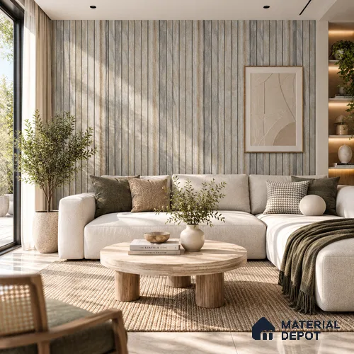 PN 06989 Stone Look Louver1 9.5 ft x 0.83 ft Texture Finish  - 10 mm | Suitable for Feature Wall, TV Unit & Living Room