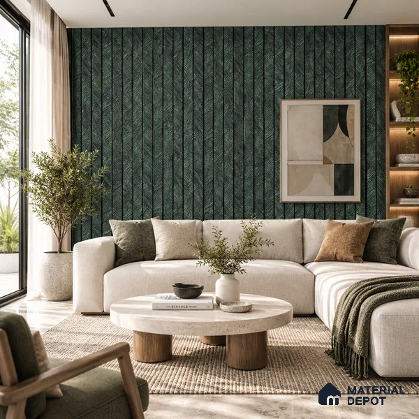 PN 06990 Cement Look Louver1 9.5 ft x 0.83 ft Texture Finish - 10 mm | Suitable for Feature Wall, TV Unit & Living Room