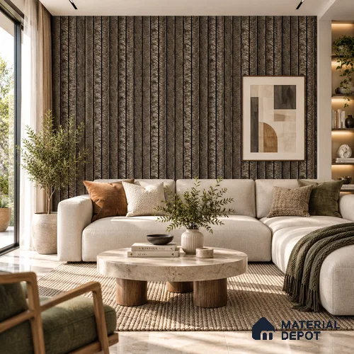 PN 06991 Cement Look Louver1 9.5 ft x 0.83 ft Texture Finish  - 10 mm | Suitable for Feature Wall, TV Unit & Living Room