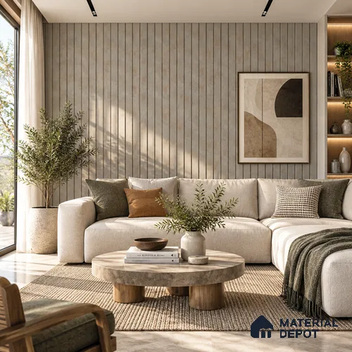 PN 06962 Cement Look Louver1 8 ft x 0.83 ft Texture Finish  - 10 mm | Suitable for Feature Wall, TV Unit & Living Room