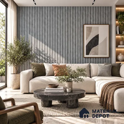PN 06966 Marble Look Louver1 8 ft x 0.83 ft Texture Finish  - 10 mm | Suitable for Feature Wall, TV Unit & Living Room
