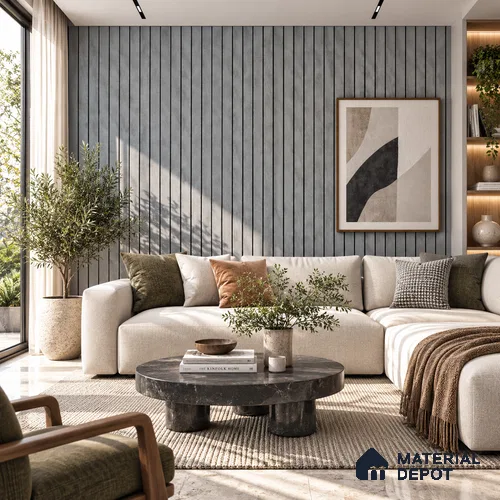 PN 06966 Marble Look Louver1 8 ft x 0.83 ft Texture Finish  - 10 mm | Suitable for Feature Wall, TV Unit & Living Room