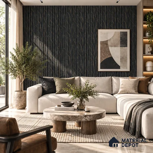 PN 06969 Marble Look Louver1 8 ft x 0.83 ft Texture Finish  - 10 mm | Suitable for Feature Wall, TV Unit & Living Room