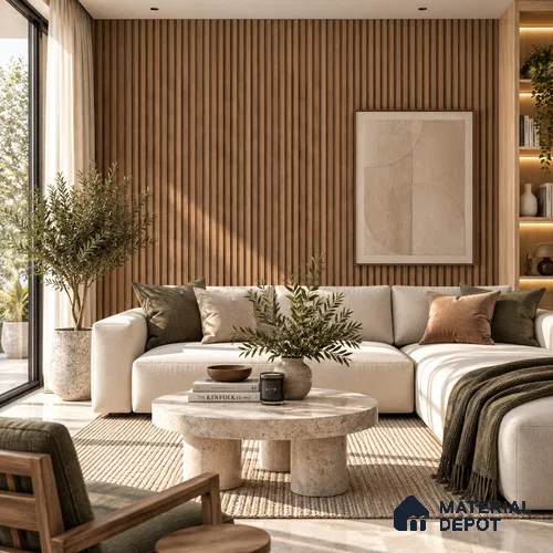 PN 07004 Wood Look Louver1 9.5 ft x 0.83 ft Texture Finish  - 10 mm | Suitable for Feature Wall, TV Unit & Living Room