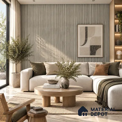 PN 06980 Wood Look Louver1 8 ft x 0.83 ft Texture Finish  - 10 mm | Suitable for Feature Wall, TV Unit & Living Room