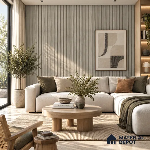 PN 07005 Wood Look Louver1 9.5 ft x 0.83 ft Texture Finish  - 10 mm | Suitable for Feature Wall, TV Unit & Living Room