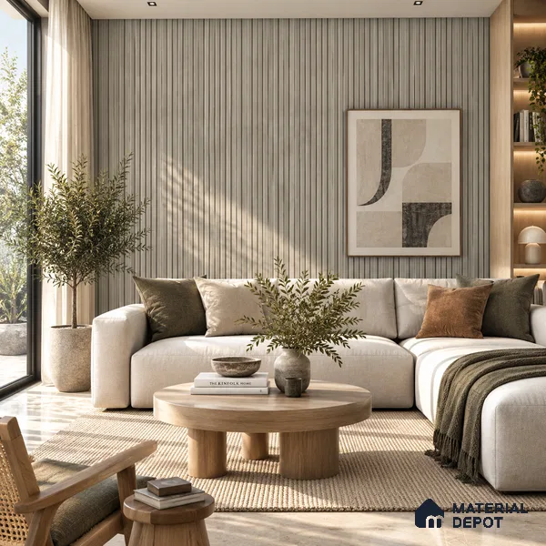 PN 06980 Wood Look Louver1 8 ft x 0.83 ft Texture Finish  - 10 mm | Suitable for Feature Wall, TV Unit & Living Room