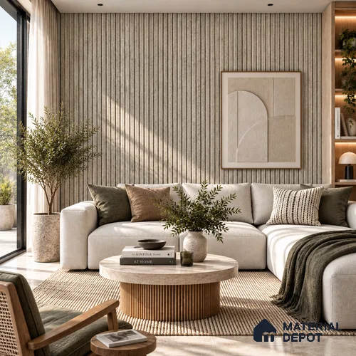 PN 06981 Wood Look Louver1 8 ft x 0.83 ft Texture Finish - 10 mm | Suitable for Feature Wall, TV Unit & Living Room