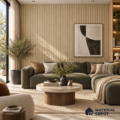 PN 07646 Wood Look Louver 8 ft x 0.83 ft Texture Finish  - 10 mm | Suitable for Feature Wall, TV Unit & Living Room