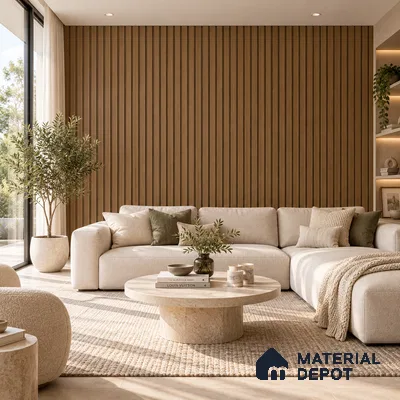 PN 07647 Wood Look Louver 8 ft x 0.83 ft Texture Finish  - 10 mm | Suitable for Feature Wall, TV Unit & Living Room