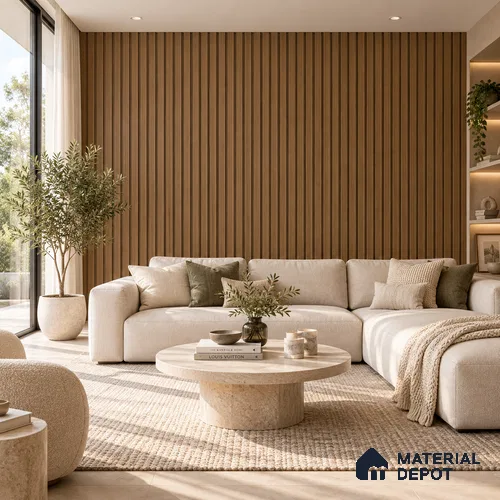 PN 07647 Wood Look Louver 8 ft x 0.83 ft Texture Finish  - 10 mm | Suitable for Feature Wall, TV Unit & Living Room