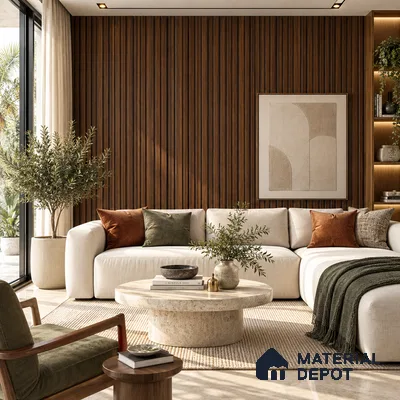 PN 07670 Wood Look Louver 9.5 ft x 0.83 ft Texture Finish  - 10 mm | Suitable for Feature Wall, TV Unit & Living Room