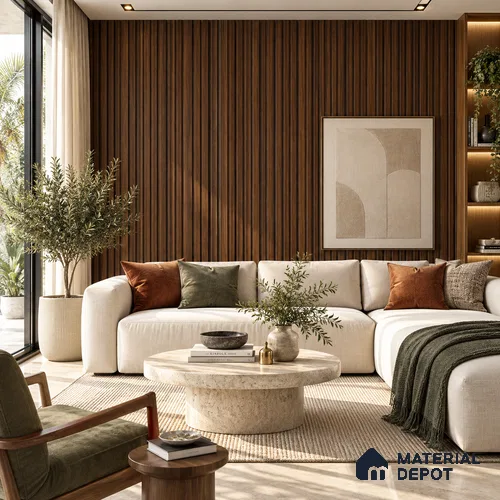 PN 07648 Wood Look Louver 8 ft x 0.83 ft Texture Finish  - 10 mm | Suitable for Feature Wall, TV Unit & Living Room