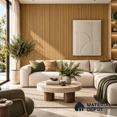PN 07650 Wood Look Louver 8 ft x 0.83 ft Texture Finish  - 10 mm | Suitable for Feature Wall, TV Unit & Living Room