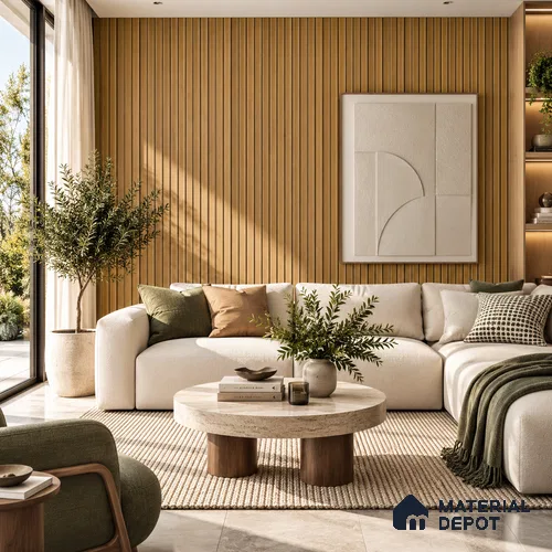 PN 07650 Wood Look Louver 8 ft x 0.83 ft Texture Finish  - 10 mm | Suitable for Feature Wall, TV Unit & Living Room