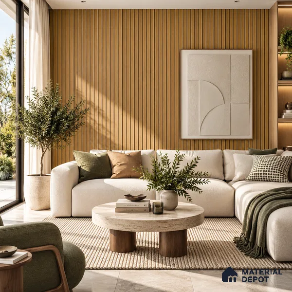 PN 07650 Wood Look Louver 8 ft x 0.83 ft Texture Finish  - 10 mm | Suitable for Feature Wall, TV Unit & Living Room