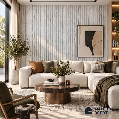 PN 07651 Marble Look Louver 8 ft x 0.83 ft Texture Finish  - 10 mm | Suitable for Feature Wall, TV Unit & Living Room