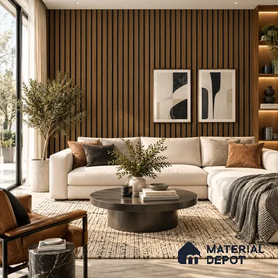 PN 07652 Wood Look Louver 8 ft x 0.83 ft Texture Finish  - 10 mm | Suitable for Feature Wall, TV Unit & Living Room
