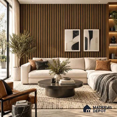 PN 07652 Wood Look Louver 8 ft x 0.83 ft Texture Finish  - 10 mm | Suitable for Feature Wall, TV Unit & Living Room