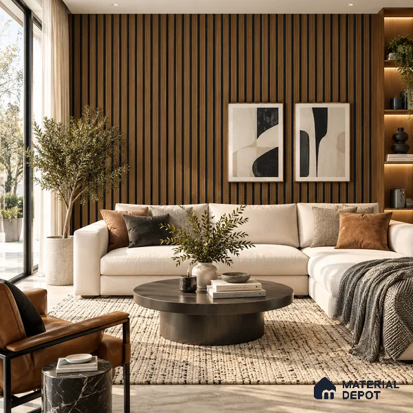 PN 07652 Wood Look Louver 8 ft x 0.83 ft Texture Finish - 10 mm | Suitable for Feature Wall, TV Unit & Living Room
