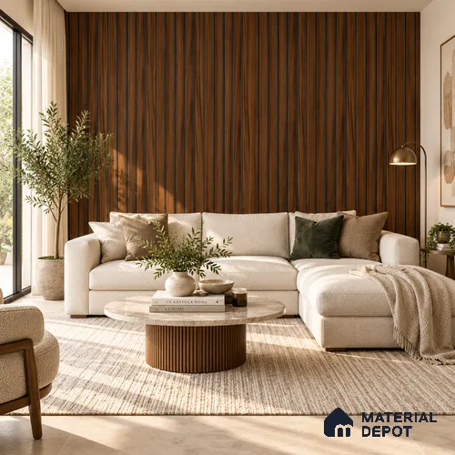 PN 07653 Wood Look Louver 8 ft x 0.83 ft Texture Finish  - 10 mm | Suitable for Feature Wall, TV Unit & Living Room