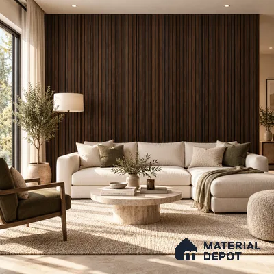 PN 07654 Wood Look Louver 8 ft x 0.83 ft Texture Finish  - 10 mm | Suitable for Feature Wall, TV Unit & Living Room