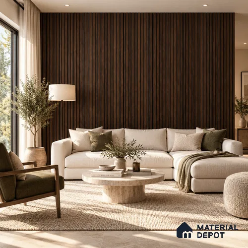 PN 07654 Wood Look Louver 8 ft x 0.83 ft Texture Finish  - 10 mm | Suitable for Feature Wall, TV Unit & Living Room