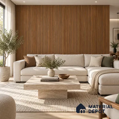 PN 07655 Wood Look Louver 8 ft x 0.83 ft Texture Finish  - 10 mm | Suitable for Feature Wall, TV Unit & Living Room