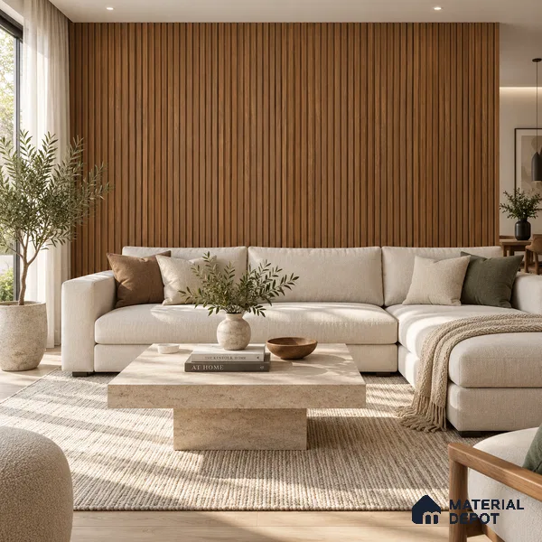 PN 07655 Wood Look Louver 8 ft x 0.83 ft Texture Finish - 10 mm | Suitable for Feature Wall, TV Unit & Living Room