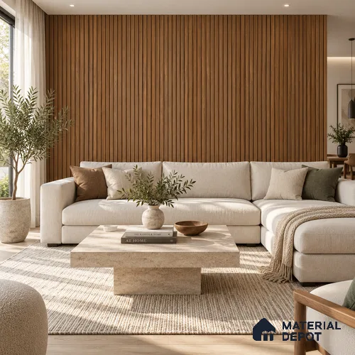 PN 07673 Wood Look Louver 9.5 ft x 0.83 ft Texture Finish - 10 mm | Suitable for Feature Wall, TV Unit & Living Room