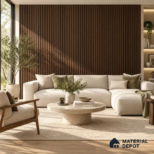 PN 07674 Wood Look Louver 9.5 ft x 0.83 ft Texture Finish - 10 mm | Suitable for Feature Wall, TV Unit & Living Room