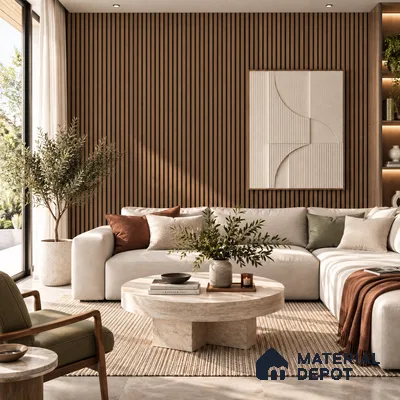 PN 07675 Wood Look Louver 9.5 ft x 0.83 ft Texture Finish  - 10 mm | Suitable for Feature Wall, TV Unit & Living Room