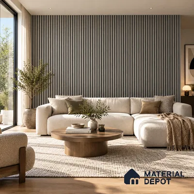 PN 07660 Wood Look Louver 8 ft x 0.83 ft Texture Finish  - 10 mm | Suitable for Feature Wall, TV Unit & Living Room