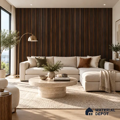 PN 07665 Wood Look Louver 8 ft x 0.83 ft Texture Finish  - 10 mm | Suitable for Feature Wall, TV Unit & Living Room