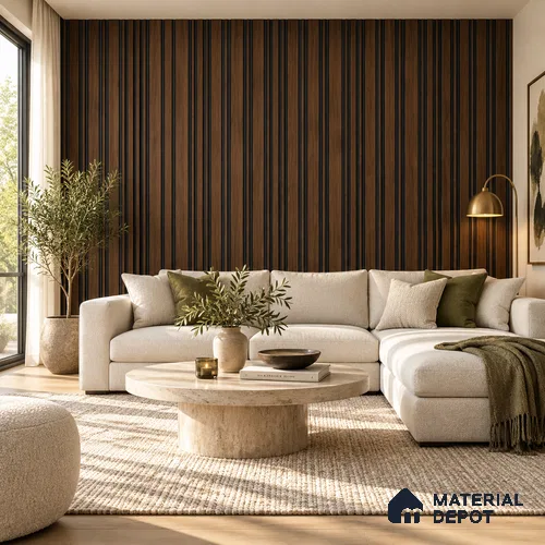 PN 07666 Wood Look Louver 8 ft x 0.83 ft Texture Finish  - 10 mm | Suitable for Feature Wall, TV Unit & Living Room