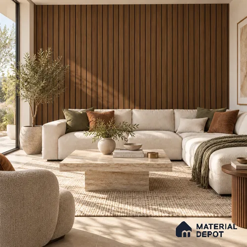 PN 07667 Wood Look Louver 8 ft x 0.83 ft Texture Finish - 10 mm | Suitable for Feature Wall, TV Unit & Living Room